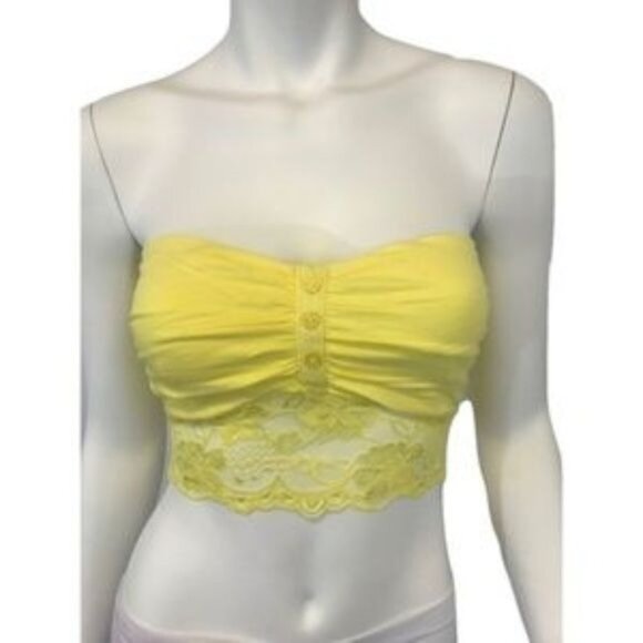 Bozzolo Yellow Contrast Lace Bandeau Top With Button Front Detail - Picture 2 of 3